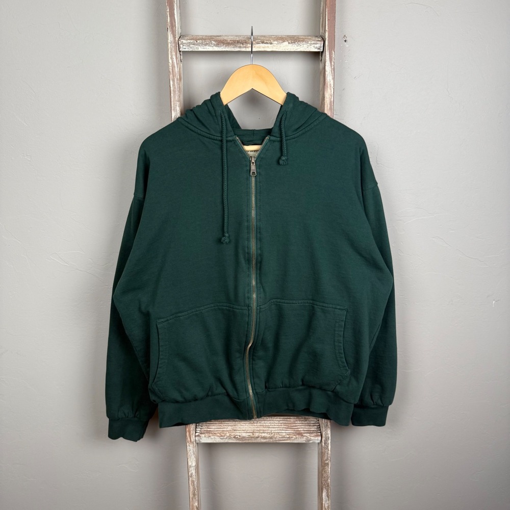 Vintage‎ 2000s Bit Bridle Green Blank Zip Waffle Knit Thermal Lined Hoodie Large